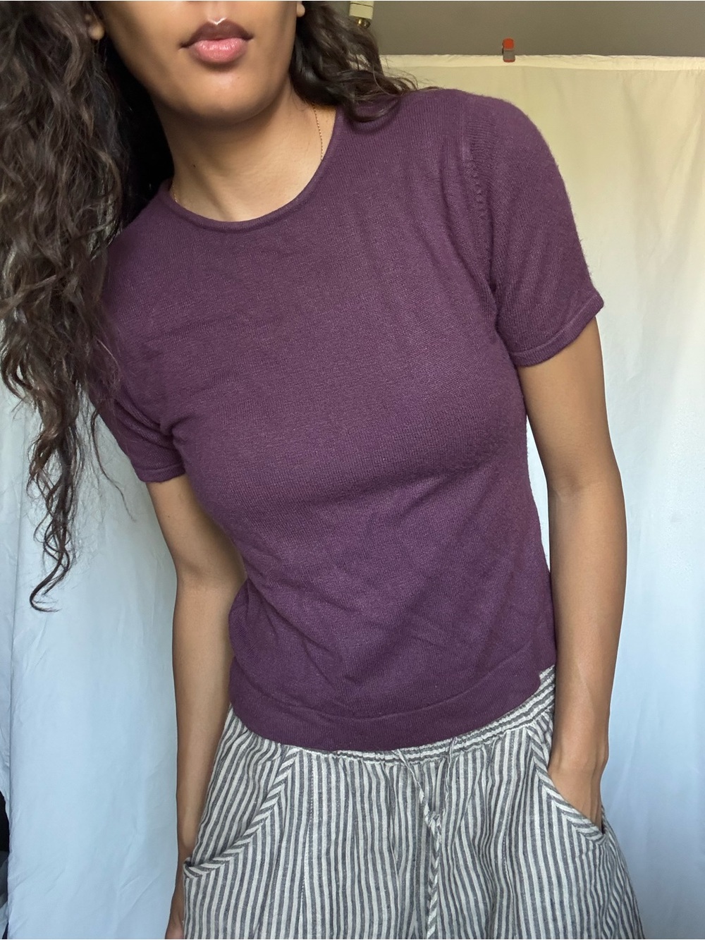 Classic Short-Sleeve Knit Crewneck Top - Plum